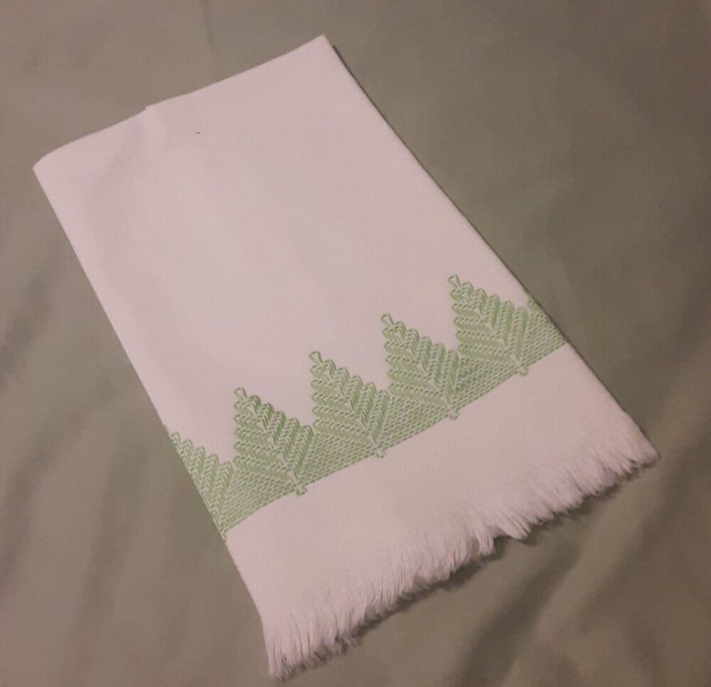 Vintage Swiss Embroidered Christmas Tea Towel Fringed